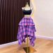 Women's High Waist Plaid Layered Asymmetrical Midi Skirt - Summer Fashion Trend_ecoleips.com