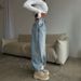 American Retro Low Waist Non Elastic Washed Straight Jeans For Women Autumn New Street Wide Leg Denim Pants For Women_ecoleips.com