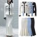 French-Inspired Knit Two-Piece Set – Elegant Contrast Collar Top & Maxi Skirt With Metallic Accents_ecoleips.com