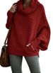 Women’s High Neck Knit Sweater – Oversized Batwing Sleeve Pullover (Solid Colors, Cotton Blend, Casual Loose Fit, Streetwear Chic)_ecoleips.com