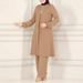 H710 Muslim Women's Spring And Autumn New Fashion Solid Color Elegant Long Sleeve Shirt Loose Wide Leg Pants Set_ecoleips.com