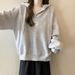 real-shot V-neck Hooded Sweatshirt For Women, Spring And Autumn Thin Style, New Korean Version, Loose_ecoleips.com
