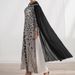Women's Clothing Black And White Leaf Mesh Embroidery Fashion Cloak Two Piece Dress_ecoleips.com