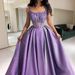 Women's Clothing Purple Beads Sparkling Evening Dress With Straps, Gorgeous Swing, Slimming And Elegant Dress_ecoleips.com