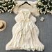 Women's Clothing Small Design Lace Splicing Ruffled Suspender Dress Female Summer French Chic Beautiful Holiday Long Dress_ecoleips.com