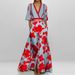 This Women's Dress Is Fashionable, Elegant And Stylish. It Features A V-Neck, Printed Tie And A Large Skirt Hem_ecoleips.com