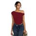 Women's Short Sleeved Asymmetrical Shoulder Top With Ruffles Solid Color For Autumn Spring_ecoleips.com
