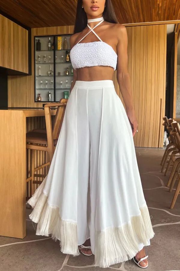 Women's Clothing Casual Bell Bottom Pants Tassel Decoration Elegant Commuting Single Piece Trousers Female_ecoleips.com