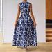 New 2026 Elegant Women's French Resort Style Printed Dress V Neck Maxi Tie Waist European American Cross Border Elegance_ecoleips.com