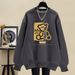 Women's Crew Neck Sweatshirt Pure Cotton Fleece Lined Thickened Casual Loose Fit Pullover Top for Spring Autumn Winter_ecoleips.com
