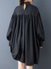 Oversized Shirring Vintage Dresses For Women Spring Autumn New Long Sleeve Stand Collar Loose Casual Dress Fashion Clothing 2025_ecoleips.com