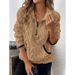 Women's Clothing Short Plush Sweatshirt Autumn Winter Fashion Color Block Half Open Collar_ecoleips.com