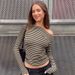 European And American Hot-Selling Color-Block Striped Asymmetrical Neck Long Sleeve T-Shirt For Women 2025 Autumn New_ecoleips.com