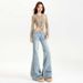 Light Blue Flared Jeans For Women, Low-waisted Slimming Floor-length Pants, Black And White Wholesale_ecoleips.com