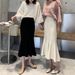 Midi Bodycon Knit Skirt With Fishtail Hem | High-Waisted Stretchy Pencil Skirt In Black/Beige/Gray (Office To Date Night Essential)_ecoleips.com