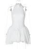 Blifanbo O-neck Sexy Elegant Mini Dress Women Lace-up Sleeveless Backless Summer High Waist Patchwork Pleated Club Party Dress_ecoleips.com