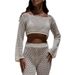 Resort Style Hollow Out Pants Sexy Fashion Sun Protection Design Beach Round Neck Long Sleeve Women's Set_ecoleips.com