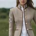 Vintage Floral Embroidered Contrast Trim Stand Collar Jacket For Women - Slim Fit Long Sleeve Blouse With Pockets_ecoleips.com