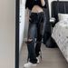 Yellow Mud-colored Ripped Jeans For Women, Autumn Low-waist Straight Pants, American High-end Wasteland Style, Slightly_ecoleips.com