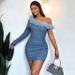 Women’s Clothing New Oblique Shoulder Long Sleeve Hip Skirt Fashionable Slim Fur Collar Dress_ecoleips.com