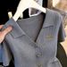 Women's Gray Casual V Neck Short Sleeve Knit Top Spring Summer New Elegant Slimming Commuter Fashion_ecoleips.com