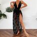 Women's Clothing Beach Long Dress Bikini Lace Deep V Leak Back Strap Sexy One Piece Swimsuit Women_ecoleips.com