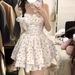 French White Floral Strap For Women Summer New Hot Girl Pure Desire Style Waist-Cinching Slimming Princess Puff Dress_ecoleips.com