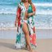 Plus Size Boho Beach Cover Up Flowy Long Kimono With Floral Print Sheer Mesh Open Front Cardigan For Women_ecoleips.com