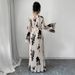 Women's Clothing Women's Autumn and Winter Elegant Pleated Fabric Trumpet Long Sleeve Dress_ecoleips.com