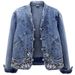 Vintage Denim Jacket Women's Short Sleeve Embroidery, Slim Fit Stretchy Casual Blouse, Spring Fall Fashion (S-3XL)_ecoleips.com