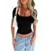 DiYun Cross-Border 2026 Spring/Summer European And American Y2K Solid Color U-Neck Sexy Slim Fit Cropped_ecoleips.com