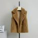 Women's Faux Shearling Teddy Bear Vest Longline Faux Fur Coat Shawl Collar Oversized Vest Winter Fall Layering Piece_ecoleips.com
