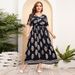 Women's Clothing Plus Size Flower Short Sleeve Big Swing Dress Loose V Neck Travel Holiday Style Long Skirt Beach Dress_ecoleips.com