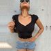 Voya Women's V-neck Pleated Slim Fit Pleated T-shirt With Elastic Exposed Belly Button Solid Color Ultra Short Sleeved Top_ecoleips.com