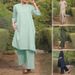 Women's Clothing Spring And Summer Large Size Women's Sportswear Cotton And Linen V Neck Sleeve Wide Brimmed Trousers 2 Piece Set_ecoleips.com