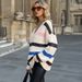 Women's Striped V-Neck Sweater – Oversized Lazy Style Pullover For Autumn & Winter_ecoleips.com