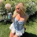 European American Foreign Trade Women's Clothing, Unique Denim Camisole With Lace And Bow Accents, Washed Gradient Color_ecoleips.com