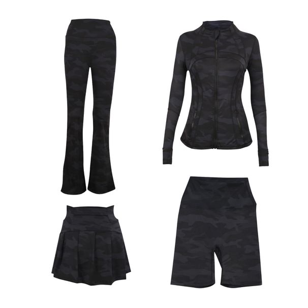 Women's Four Piece Set Slim Fit Elastic Fit Sports Yoga Jacket Flared Pants Shorts Skirt Sportswear_ecoleips.com