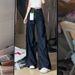 Women's Clothing Dark Blue High-Waisted Wide Leg Denim Trousers Loose Fit Straight Leg Floor Length Pear Shape American Style Jeans_ecoleips.com