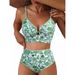 Women's American Style O-Ring Bikini Set High-Waist Floral Print 2 Piece Swimsuit For Summer Beach Wear_ecoleips.com