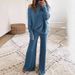 Women's Autumn Winter Solid Color Casual Batwing Sleeve Top With Drawstring High Waist Wide Leg Pants Knit Two-Piece Set_ecoleips.com