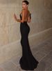 Mozision Metal Ring Halter V Neck Sexy Maxi Dress Women Elegant Black Off-shoulder Backless Bodycon Club Party Long Dresses_ecoleips.com