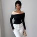European American Cross-border 2026 Fall/Winter New Style Color-blocked Off-shoulder Top With Irregular Ruffle_ecoleips.com