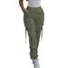 Women's Clothing Fashion Multi Pocket Monochrome Elastic Waist Tie Casual Elastic Waist Overalls_ecoleips.com