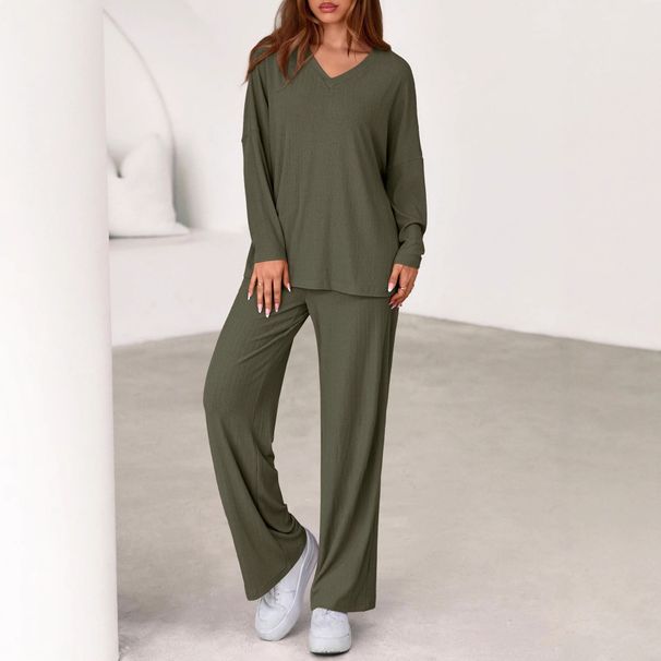 Women's Clothing Casual Two-Piece Set Long Sleeve Top & Wide Leg Pants Comfortable Loose Fit Outfit_ecoleips.com
