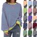 Women's Oversized Stripe Sweatshirt Fall Winter Casual Long Sleeve Pullover Hoodie Fashion Streetwear Loose Fit Cotton Blend_ecoleips.com