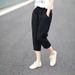 Suitable For All Seasons Women's Capri Summer Thin Elastic Cotton Linen Plus Size High Waist Loose Straight Slimming Harem Pants_ecoleips.com