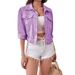 Women's Clothing Spring And Summer Women's New Color Three Quarter Sleeve Denim Jacket Coat Short Top_ecoleips.com