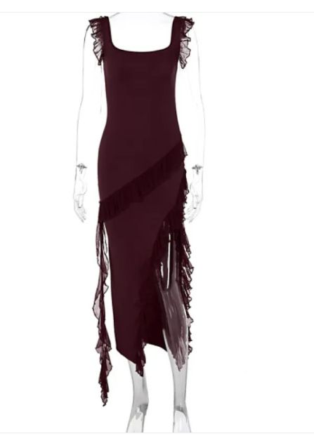 Women's fashion slim high split ribbon sexy halter dress_ecoleips.com