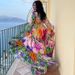 Deep V-Neck Lantern Sleeve One-Piece Swimsuit – Floral Print Beach Cover-Up Set (UPF 50+ Sun Protection, Tummy Control)_ecoleips.com